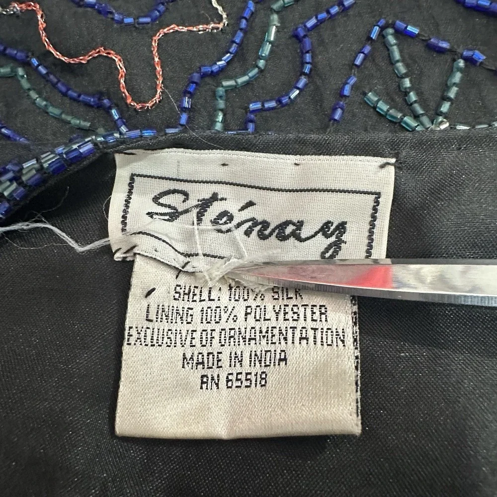 Vintage Stenay Jacket 100% Silk Sequin Beaded Black Formal Evening‎ Women's XL?